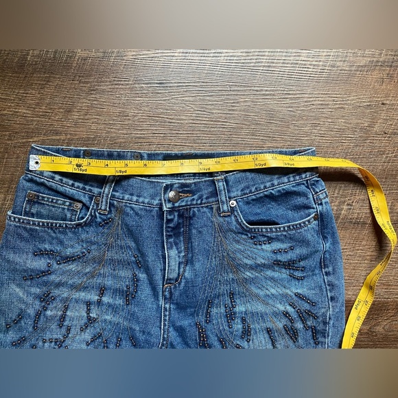 EXPRESS jeans embroidered studded denim 9/10 vintage Y2K flare EUC juniors - Picture 9 of 14